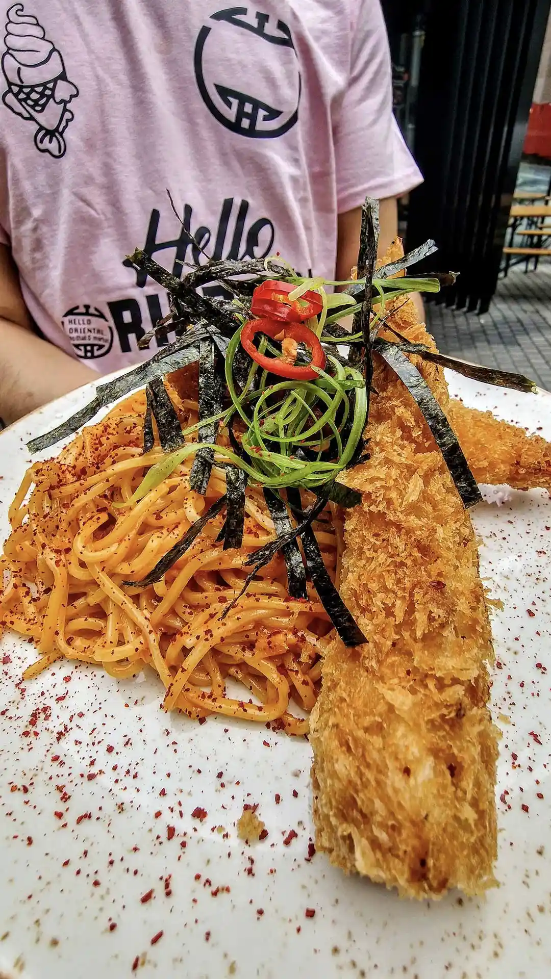 Hello Oriental: Spicy Korean Carbonara Ramen With Chicken Katsu / Prawn Katsu